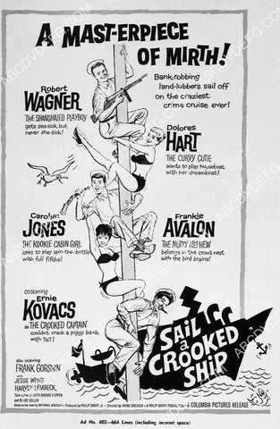 ad slick Robert wagner Dolores Hart Frankie Avalon Carolyn Jones film Sail a Crooked Ship 6125-36