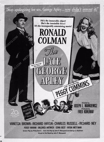 ad slick Ronald Colman Peggy Cummins film The Late George Apley 6387-31