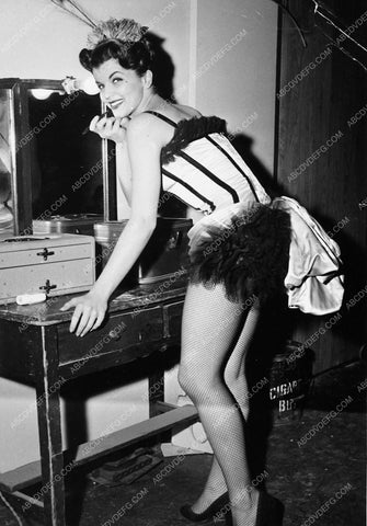 candid Lisa Gaye in fishnets final makeup check behind the scenes 7340-12