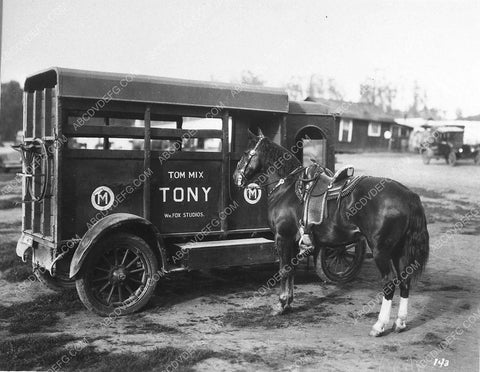Tom Mix's horse Tony standing by his custom William Fox Studios transport truck 8314-10