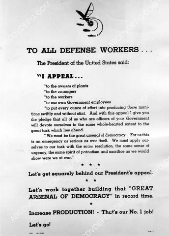 WWII civilian defense President Roosevelt issues letter to all defense workers for war effort 8B11-823