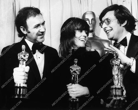 Academy Awards Gene Hackman Jane Fonda William Friedkin onstage w statues 9694-11