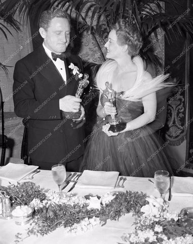 1938 Oscars Spencer Tracy Bette Davis with Academy Awards aa1938-03</br>Los Angeles Newspaper press pit reprints from original 4x5 negatives for Academy Awards.