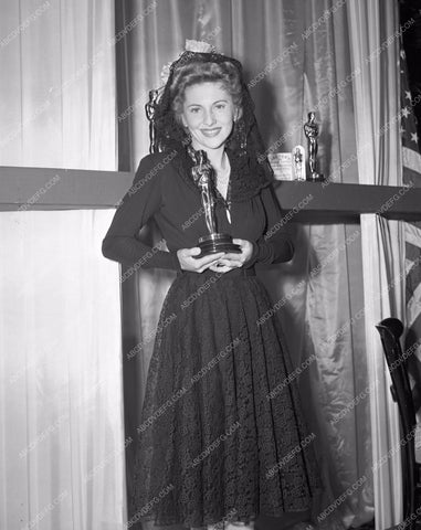 1941 Oscars Joan Fontainee and her statue Academy Awards aa1941-26</br>Los Angeles Newspaper press pit reprints from original 4x5 negatives for Academy Awards.