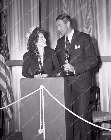 1941 Oscars Joan Fontainee Gary Cooper on stage Academy Awards aa1941-29</br>Los Angeles Newspaper press pit reprints from original 4x5 negatives for Academy Awards.