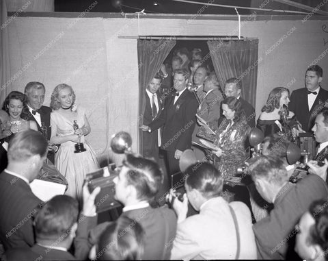 1947 Oscars Loretta Young Ronald Colman Celeste Holm backstage aa1947-17</br>Los Angeles Newspaper press pit reprints from original 4x5 negatives for Academy Awards.