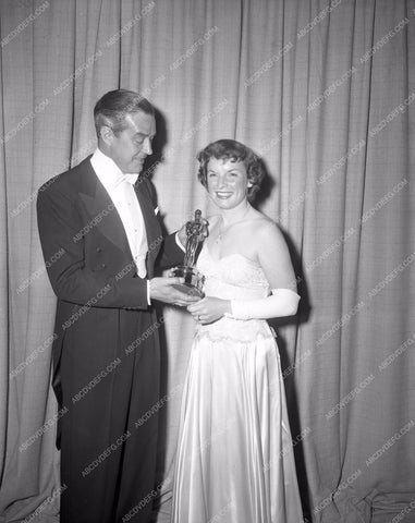 1949 Oscars Ray Milland giving Mercedes McCambridge Award aa1949-104</br>Los Angeles Newspaper press pit reprints from original 4x5 negatives for Academy Awards.