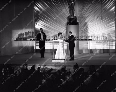 1949 Oscars stage shot of statues and ceremony Academy Awards aa1949-118</br>Los Angeles Newspaper press pit reprints from original 4x5 negatives for Academy Awards.