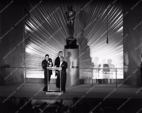 1949 Oscars stage shot of statues and ceremony Academy Awards aa1949-119</br>Los Angeles Newspaper press pit reprints from original 4x5 negatives for Academy Awards.