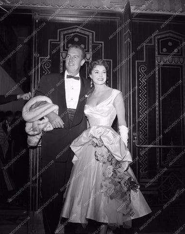 1954 Oscars Esther Williams and Ben Gage arriving Academy Awards aa1954-36</br>Los Angeles Newspaper press pit reprints from original 4x5 negatives for Academy Awards.