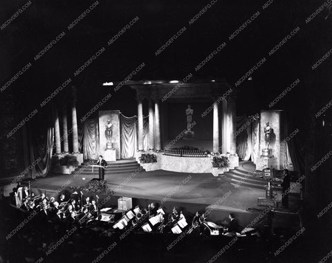 1954 Oscars stage prepped for beginning Academy Awards aa1954-61</br>Los Angeles Newspaper press pit reprints from original 4x5 negatives for Academy Awards.