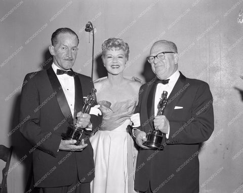 1957 Oscars Claire Trevor and technical folks Academy Awards aa1956-40</br>Los Angeles Newspaper press pit reprints from original 4x5 negatives for Academy Awards.