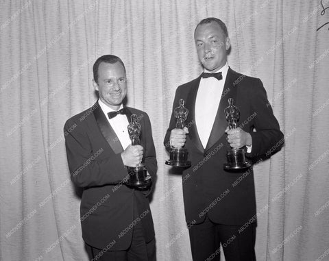 1956 Oscars technical folks and their statues Academy Awards aa1956-42</br>Los Angeles Newspaper press pit reprints from original 4x5 negatives for Academy Awards.