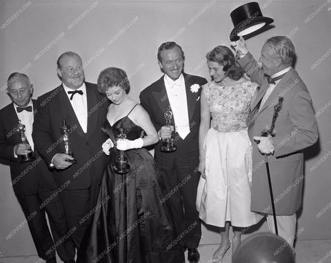 1958 Oscars Burl Ives Susan Hayward David Niven Ingrid Bergman aa1958-62</br>Los Angeles Newspaper press pit reprints from original 4x5 negatives for Academy Awards.