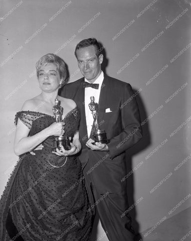 1959 Oscars Simone Signoret Charlton Heston Academy Awards aa1959-47</br>Los Angeles Newspaper press pit reprints from original 4x5 negatives for Academy Awards.