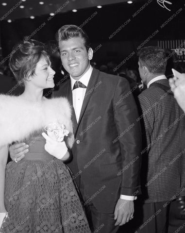 1959 Oscars Fabian Forte and date arriving Academy Awards aa1959-72</br>Los Angeles Newspaper press pit reprints from original 4x5 negatives for Academy Awards.