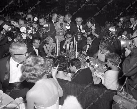 1960 Oscars dinner party stars and press Academy Awards aa1960-07</br>Los Angeles Newspaper press pit reprints from original 4x5 negatives for Academy Awards.