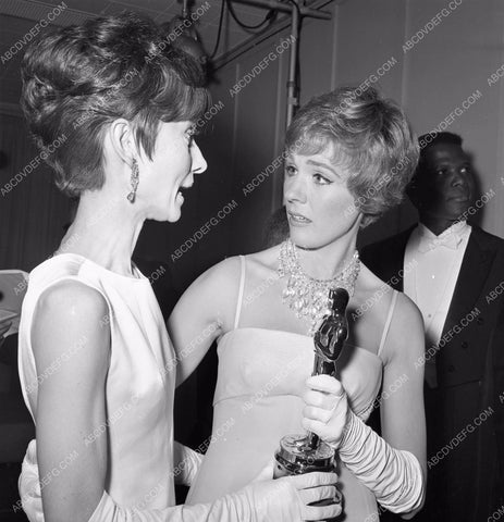 1964 Oscars Julie Andrews Audrey Hepburn backstage Academy Award aa1965-08</br>Los Angeles Newspaper press pit reprints from original 4x5 negatives for Academy Awards.