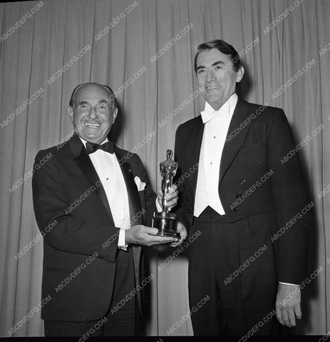 1964 Oscars Jack L. Warner Gregory Peck Academy Awards aa1965-11</br>Los Angeles Newspaper press pit reprints from original 4x5 negatives for Academy Awards.