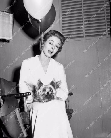 Dana Wynter sitting down with her dog 8b20-10526