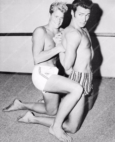 two wrestling beefcakes Doug McClure & Clint Eastwood 8b20-11873