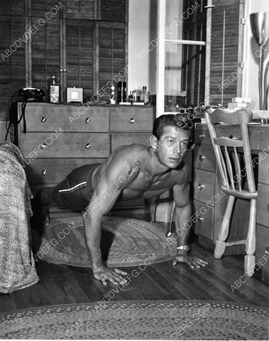 athletic George Nader doing his morning pushups 8b20-12090