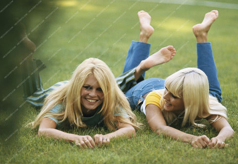 Brigitte Bardot and Sylvie Vartan laying in the grass 8b20-12791