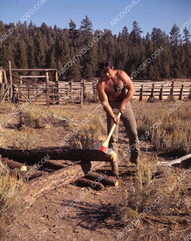 shirtless Clint Walker chopping some wood film The Night of the Grizzly 8b20-17249