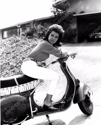 Annette Funicello on her new cool motor scooter in driveway 8b20-2949