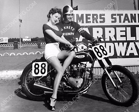 sexy Arline Hunter in short shorts gets a Triumph Motorcycle lesson 8b20-3011