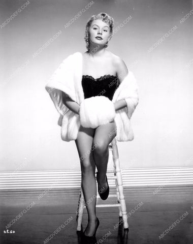 gorgeous Barbara Payton in black lingerie and white fur portrait 8b20-3382