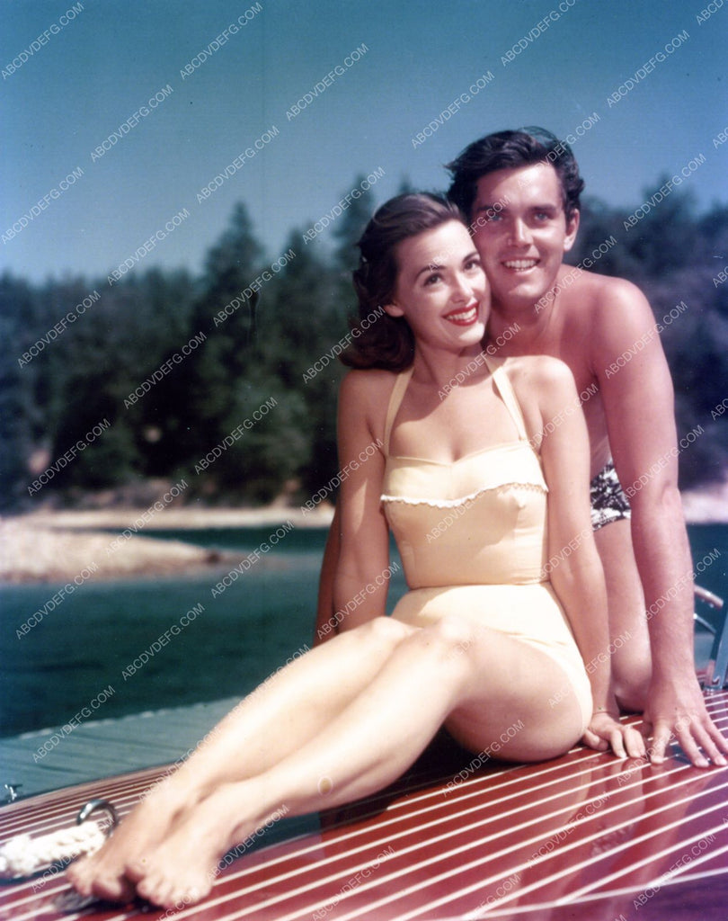 gorgeous Barbara Rush husband Jeffrey Hunter on boat great outdoors 8b20 3385