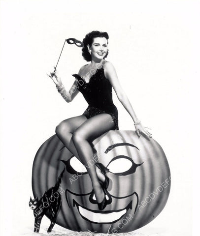 Ann Miller sexy witch Halloween pinup pose with black cat and all dp-4116