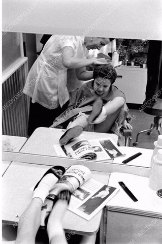 candid Brenda Lee gets her hair done at makeup table 8b20-5150