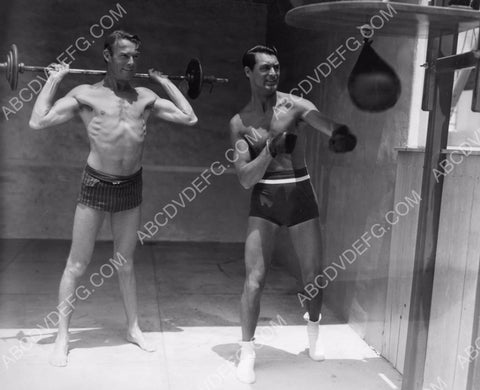 shirtless Randolph Scott hits the weights Cary Grant works the speed bag 8b20-6178