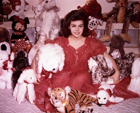 Annette Funicello in bedroom w a bunch of stuffed animals 8b20-6736