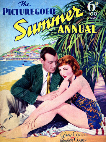 magazine cover Gary Cooper Claudette Colbert on the beach 8b20-7734