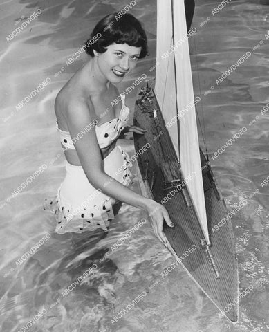 crp-00004 model Christy Wold in water w yacht for 1949 California Hobby Show crp-00004