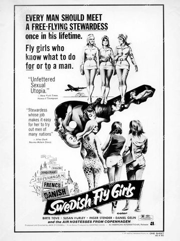 crp-10500 1971 Birte Tove & stewardess friends film Swedish Fly Girls crp-10500