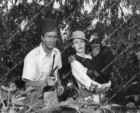 crp-10674 1952 Rick Vallin, Jean Byron in pith helmet & Tamba the chimp Jungle Jim film Voodoo Tiger crp-10674