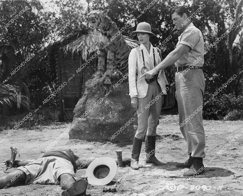 crp-10676 1952 Jean Byron in pith helmet & Johnny Weissmuller Jungle Jim film Voodoo Tiger crp-10676