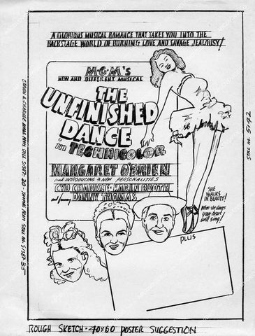 crp-10696 1947 poster artwork draft Cyd Charisse, Margaret O'Brien, Danny Thomas film The Unfinished Dance crp-10696