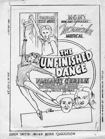 crp-10697 1947 poster artwork draft Cyd Charisse, Margaret O'Brien, Danny Thomas film The Unfinished Dance crp-10697