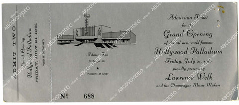 crp-11472 1961 ticket Hollywood oddity Lawrence Welk grand opening of The Hollywood Paladium approx 3.5x9 inches crp-11472