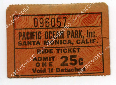 crp-11476 1940's ticket Pacific Ocean Park Santa Monica Calif cool Hollywood oddity appprox 1.5x2 inches crp-11476