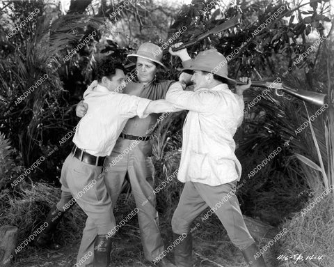 crp-11724 1936 Clyde Beatty w Wheeler Oakman & Edmund Cobb in pith helmets serial film Darkest Africa crp-11724