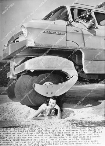 crp-11783 1960's Miss international Auto Show Cindy O'Hara run over by 7 ton Rolligon truck crp-11783