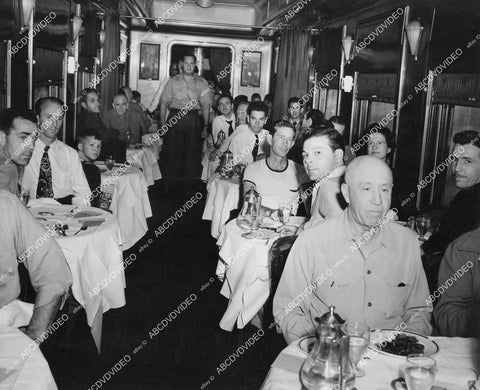 crp-11841 1943 Columbia Studios movie crew in railroad diner car to Kanab Utah filming location film The Desperadoes crp-11841