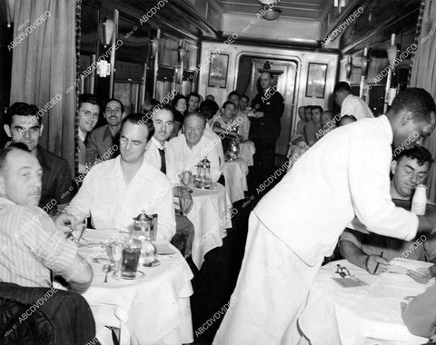 crp-11842 1943 Columbia Studios movie crew in railroad diner car to Kanab Utah filming location film The Desperadoes crp-11842