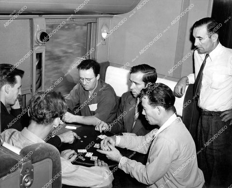 crp-11843 1943 Columbia Studios movie crew playing poker in railroad car to Kanab Utah filming location film The Desperadoes crp-11843